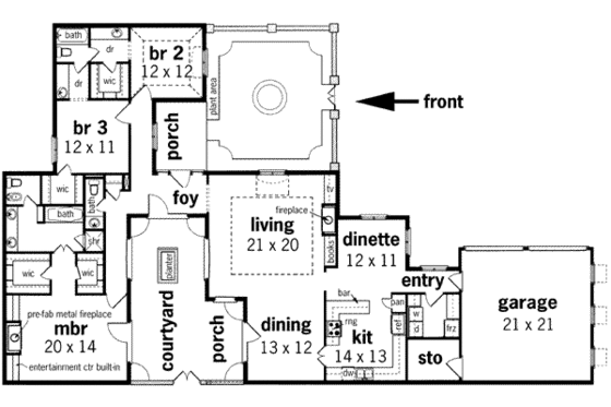 Floor Plan - Main Floor for European House Plan #45-240 - 3 bed, 3 bath