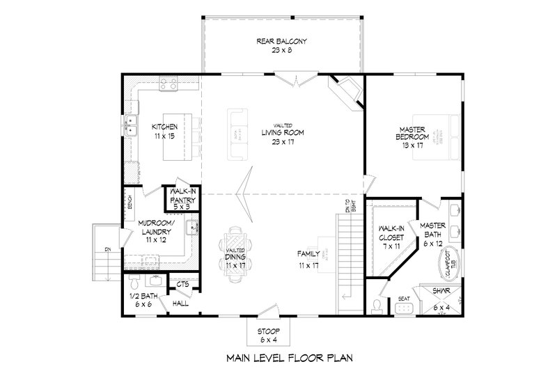 Architectural House Design - Floor Plan - Main Floor for Farmhouse House Plan #932-549 - 3 bed, 2.5 bath