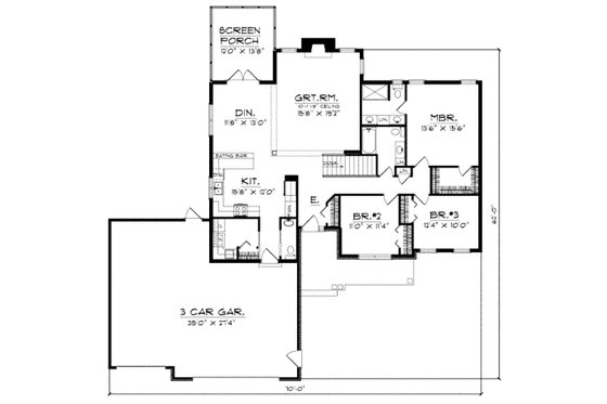 Floor Plan - Main Floor for Traditional House Plan #70-188 - 3 bed, 2.5 bath