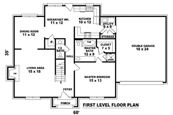Floor Plan - Main Floor for Traditional House Plan #81-1406 - 3 bed, 2.5 bath