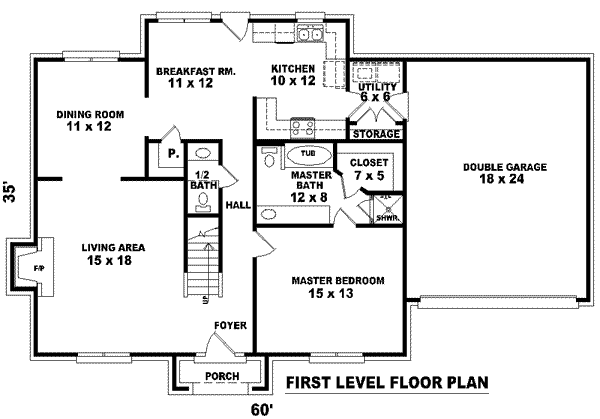 Floor Plan - Main Floor for Traditional House Plan #81-1406 - 3 bed, 2.5 bath