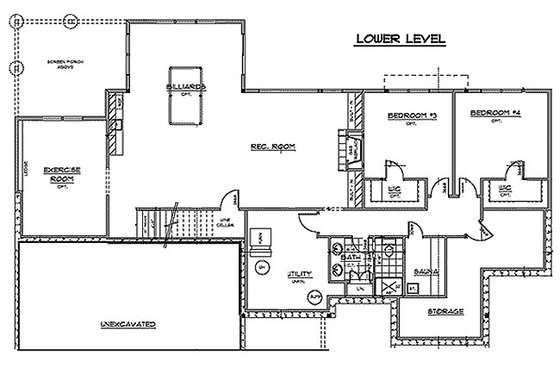 Floor Plan - Lower Floor for Craftsman House Plan #51-355 - 2 bed, 2 bath