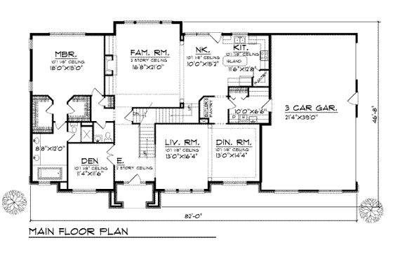 Floor Plan - Main Floor for Traditional House Plan #70-506 - 4 bed, 3.5 bath