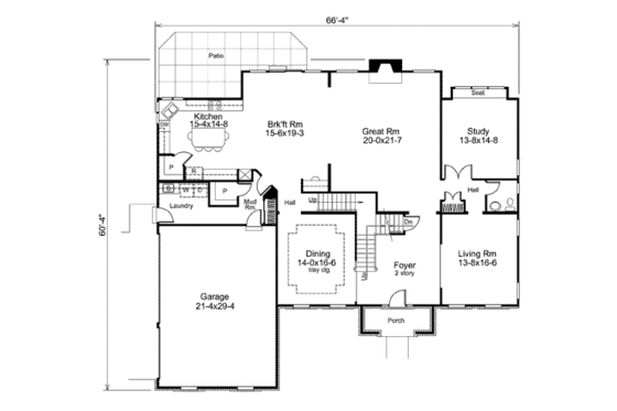 Floor Plan - Main Floor for Colonial House Plan #57-365 - 4 bed, 4.5 bath