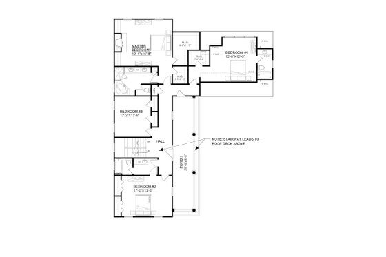 Floor Plan - Upper Floor for Southern House Plan #30-344 - 4 bed, 3.5 bath