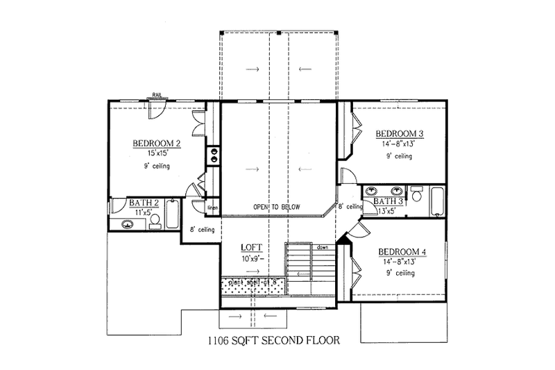 Home Plan - Floor Plan - Upper Floor for Craftsman House Plan #437-5 - 4 bed, 3.5 bath