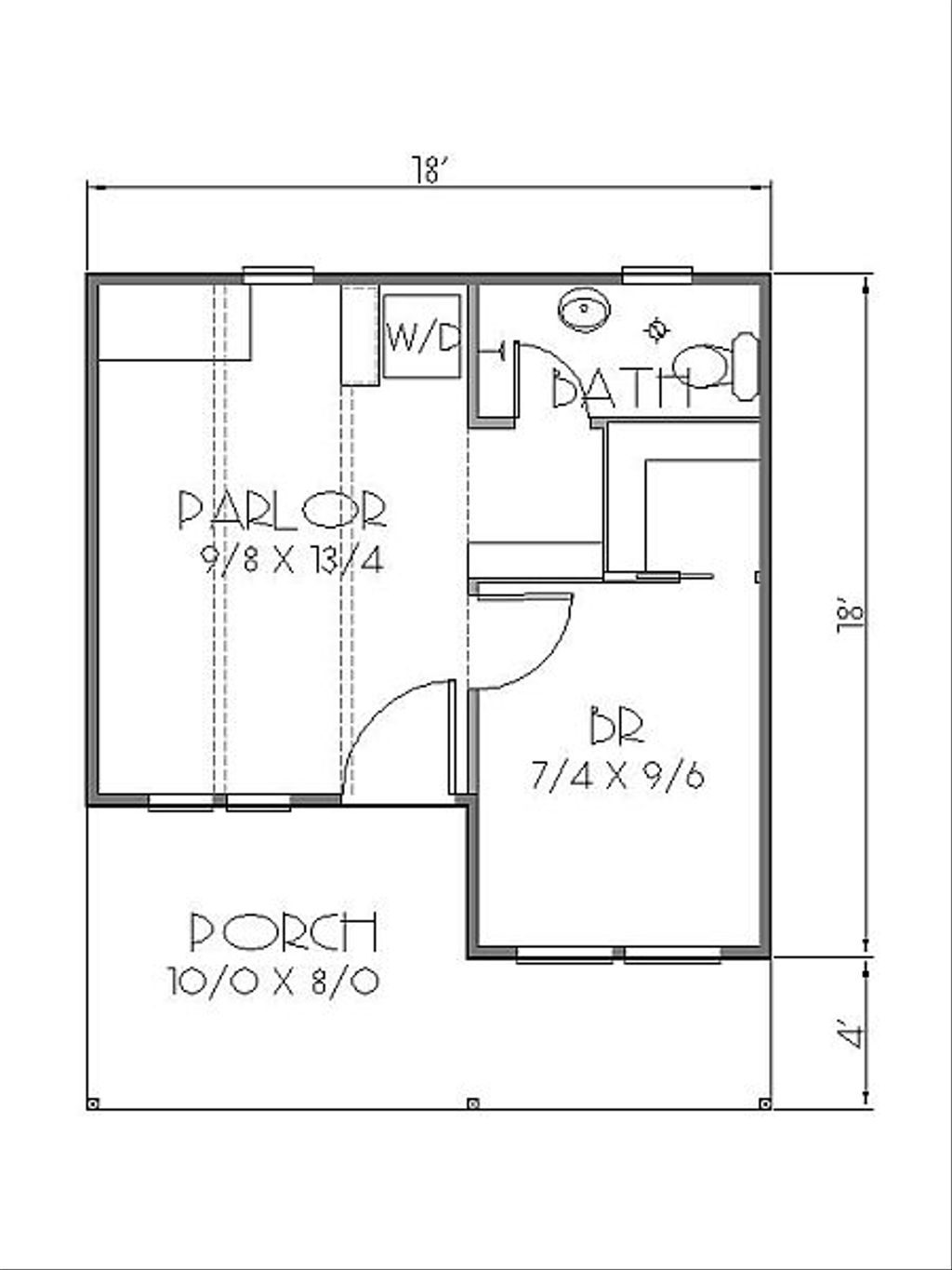 Cottage Style House Plan - 1 Beds 1 Baths 284 Sq/Ft Plan #423-44