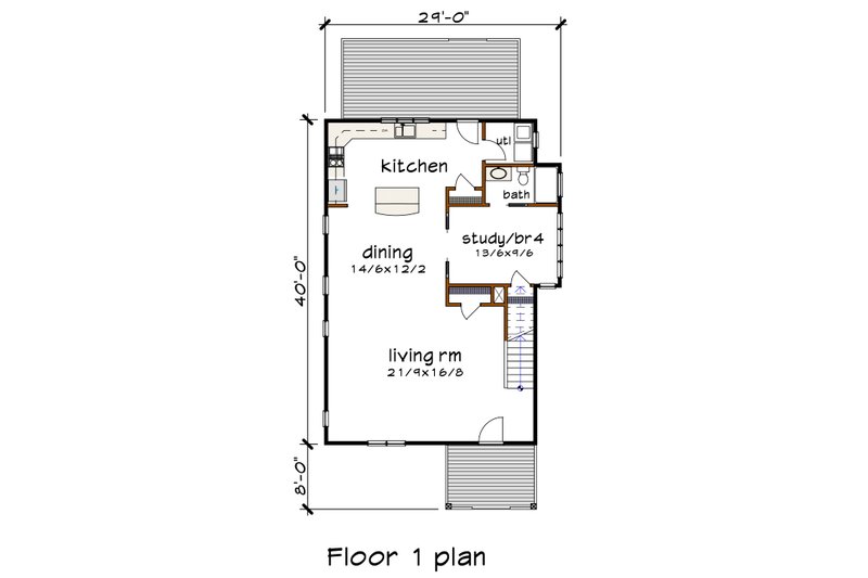 Home Plan - Floor Plan - Main Floor for Modern House Plan #79-366 - 4 bed, 3 bath