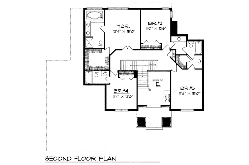Dream House Plan - Floor Plan - Upper Floor for Craftsman House Plan #70-457 - 4 bed, 3.5 bath
