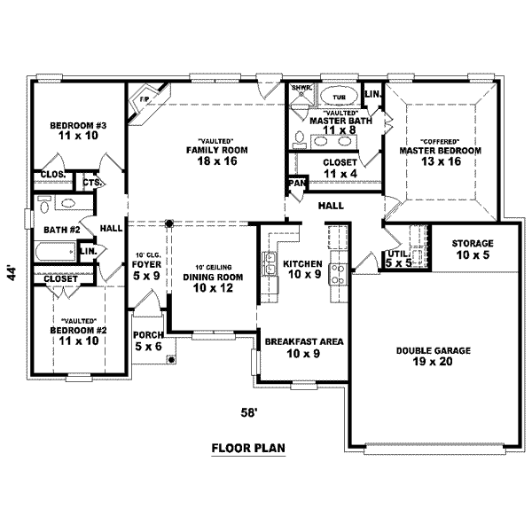 Floor Plan - Main Floor for European House Plan #81-1446 - 3 bed, 2 bath