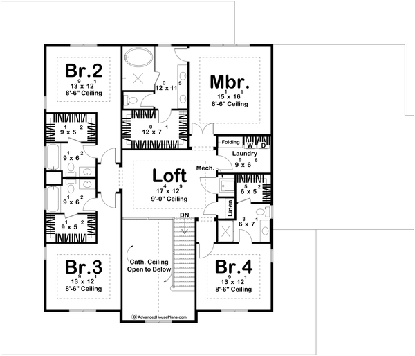 House Blueprint - Farmhouse Floor Plan - Upper Floor Plan #455-682