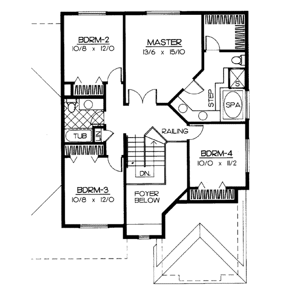 House Blueprint - Traditional Floor Plan - Upper Floor Plan #90-205