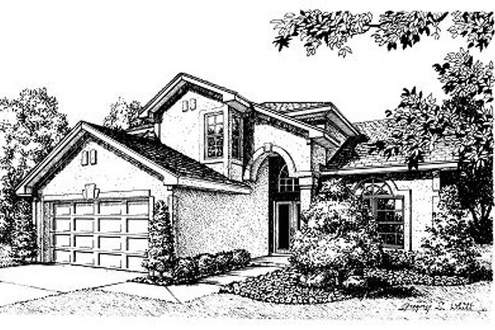 Exterior - Front Elevation for Mediterranean House Plan #417-184 - 4 bed, 2 bath