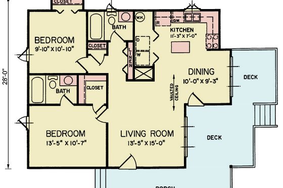 Floor Plan - Main Floor for Traditional House Plan #54-647 - 2 bed, 2 bath