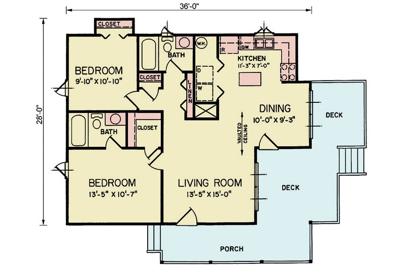 House Design - Floor Plan - Main Floor for Traditional House Plan #54-647 - 2 bed, 2 bath