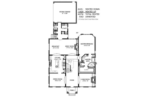 Floor Plan - Main Floor for Traditional House Plan #424-293 - 4 bed, 3.5 bath