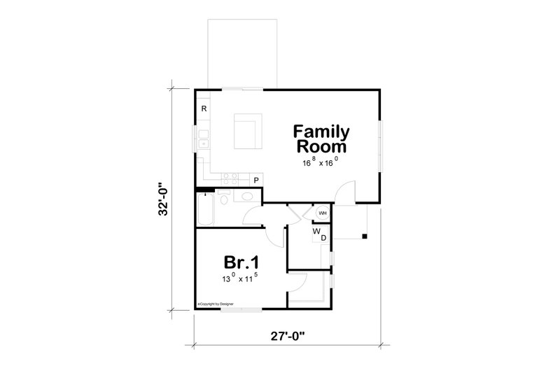 House Blueprint - Floor Plan - Main Floor for Modern House Plan #20-2607 - 1 bed, 1 bath