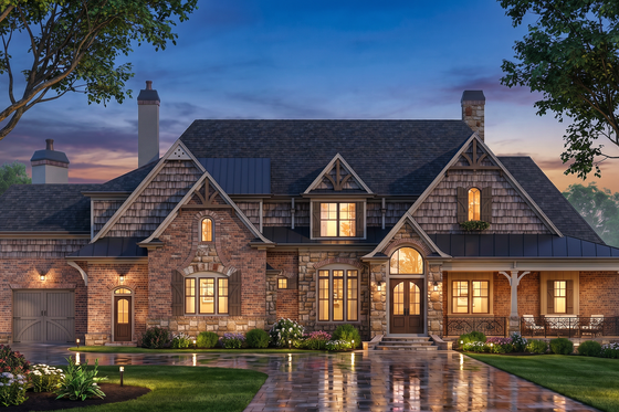 Exterior - Front Elevation 4 for Craftsman House Plan #54-698 - 5 bed, 4 bath
