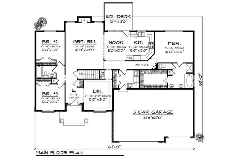 European Style House Plan - 3 Beds 2 Baths 2007 Sq/Ft Plan #70-868 ...