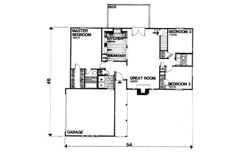 House Design - Floor Plan - Main Floor for Contemporary House Plan #30-125 - 3 bed, 2 bath