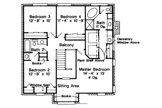 Floor Plan - Upper Floor for European House Plan #410-367 - 4 bed, 2.5 bath