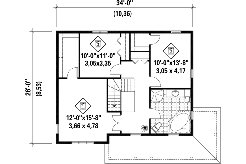 House Design - Floor Plan - Upper Floor for Country House Plan #25-4412 - 3 bed, 1 bath