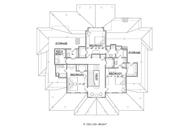 House Blueprint - Floor Plan - Upper Floor for Colonial House Plan #1054-29 - 4 bed, 3.5 bath