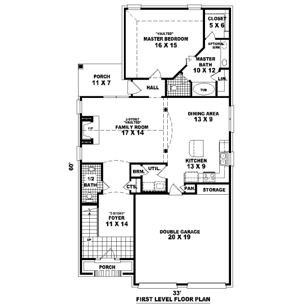 Floor Plan - Main Floor for Traditional House Plan #81-13633 - 3 bed, 2.5 bath