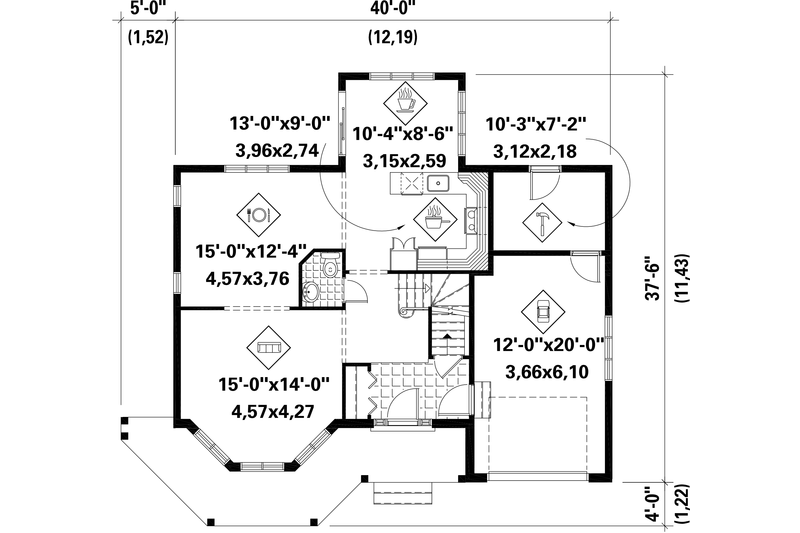 Home Plan - Floor Plan - Main Floor for Victorian House Plan #25-4762 - 3 bed, 1 bath