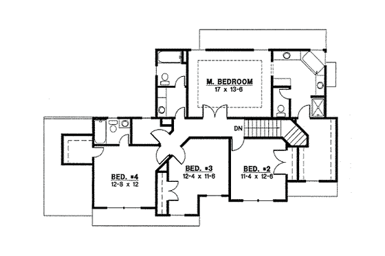 Floor Plan - Upper Floor for Traditional House Plan #67-783 - 4 bed, 3 bath