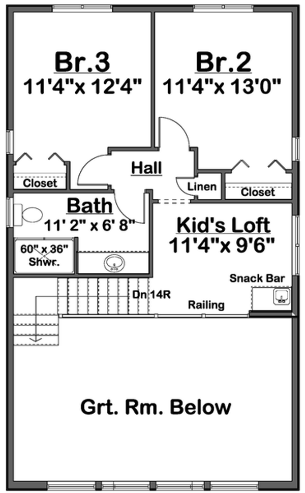 House Blueprint - Floor Plan - Upper Floor for Cabin House Plan #126-314 - 3 bed, 2 bath