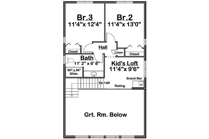 House Blueprint - Floor Plan - Upper Floor for Cabin House Plan #126-314 - 3 bed, 2 bath