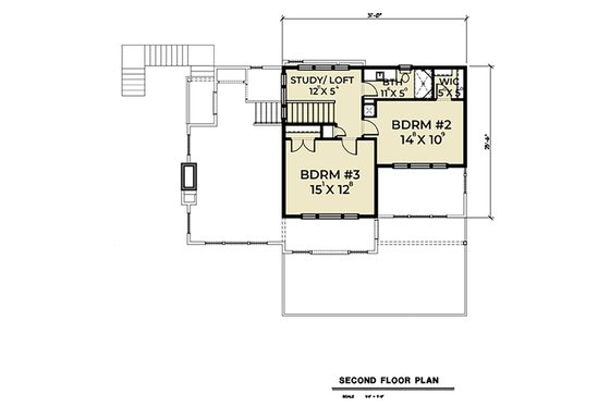 Floor Plan - Upper Floor for Contemporary House Plan #1070-45 - 3 bed, 2.5 bath