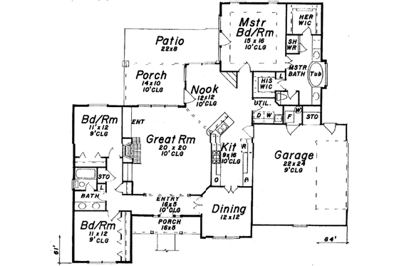 Floor Plan - Main Floor for European House Plan #52-185 - 3 bed, 2 bath