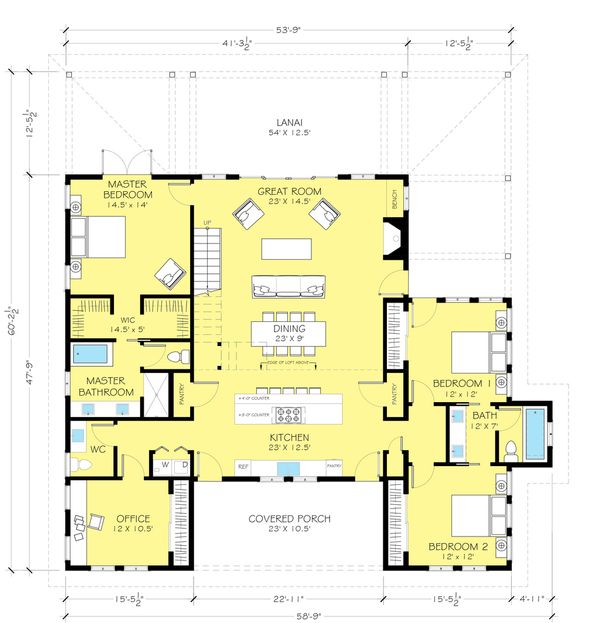 House Blueprint - Farmhouse style plan 888-13 main floor plan