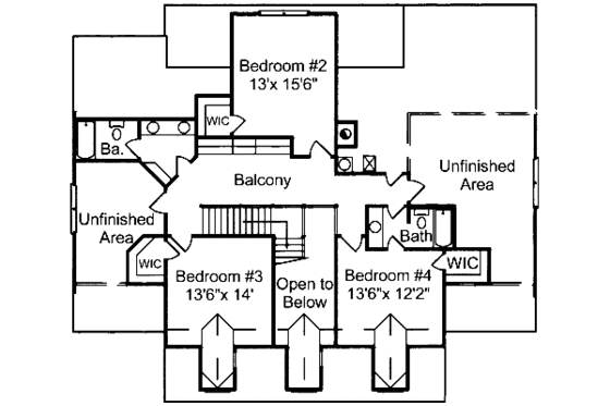 Floor Plan - Upper Floor for Southern House Plan #37-104 - 4 bed, 4 bath