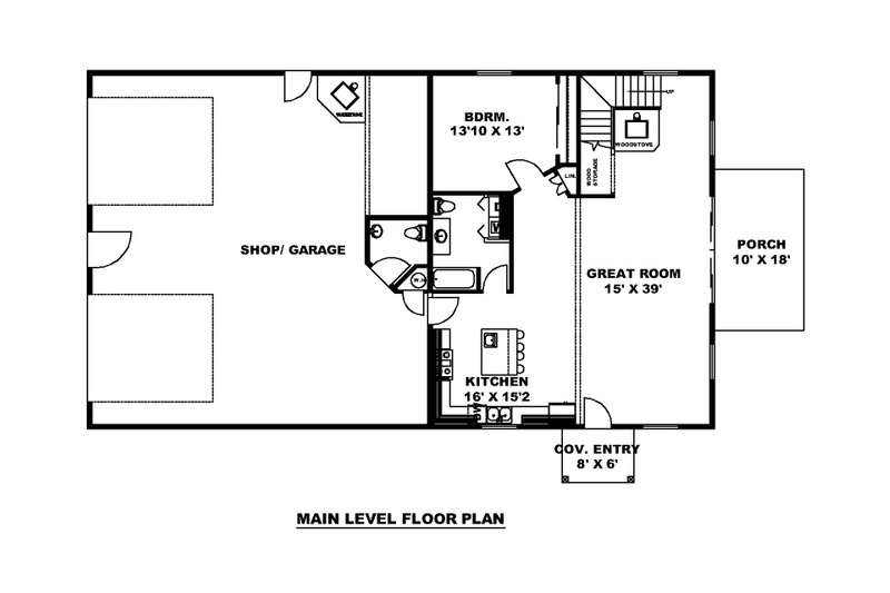 House Blueprint - Floor Plan - Main Floor for Modern House Plan #117-903 - 1 bed, 2.5 bath