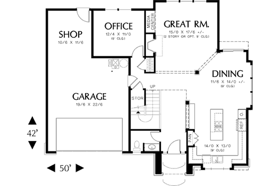 Floor Plan - Main Floor for Craftsman House Plan #48-236 - 3 bed, 2.5 bath