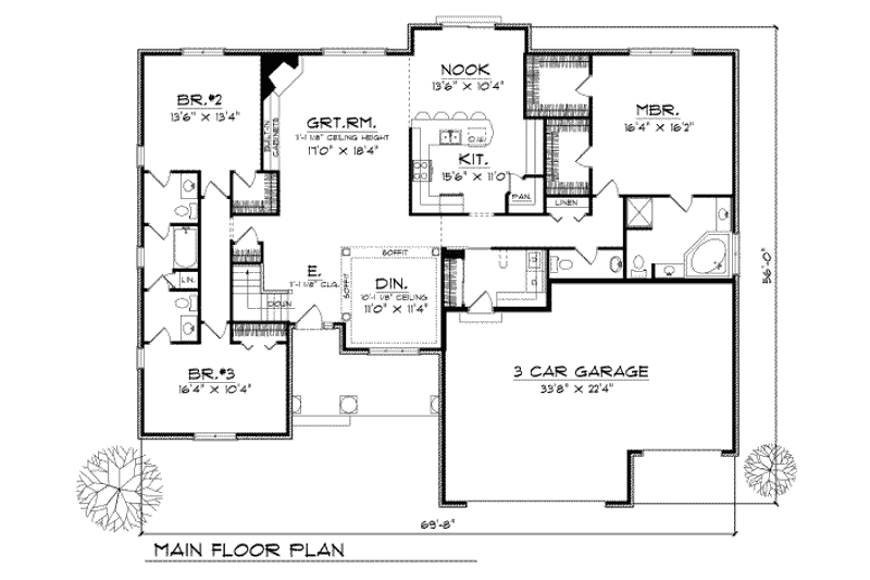 House Blueprint - Floor Plan - Main Floor for Traditional House Plan #70-384 - 3 bed, 2.5 bath