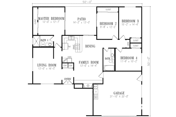 Floor Plan - Main Floor for Ranch House Plan #1-279 - 4 bed, 2 bath
