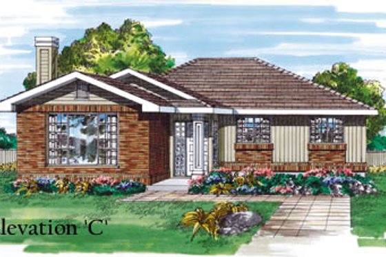 Exterior - Front Elevation for Ranch House Plan #47-525 - 3 bed, 2 bath
