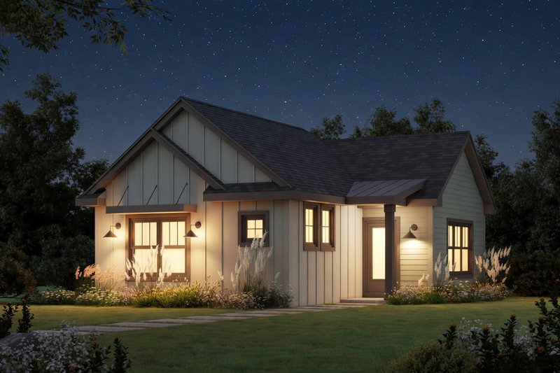 House Blueprint - Exterior - Front Elevation 2 for Modern House Plan #20-2607 - 1 bed, 1 bath