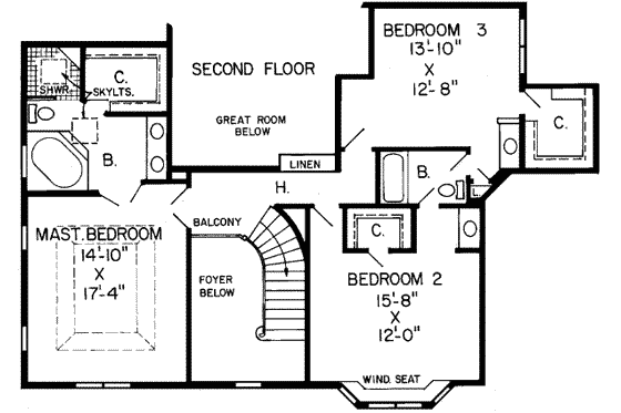 Floor Plan - Upper Floor for Traditional House Plan #312-105 - 4 bed, 3.5 bath