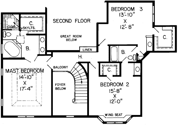 Traditional Floor Plan - Upper Floor Plan #312-105
