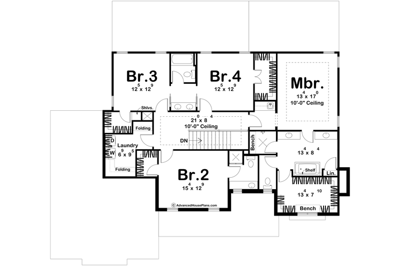 House Blueprint - Floor Plan - Upper Floor for Modern House Plan #455-504 - 4 bed, 4 bath