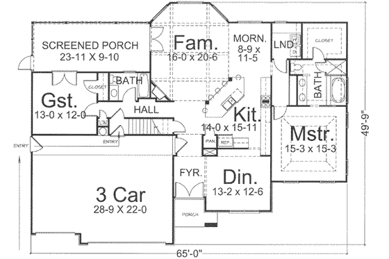 Floor Plan - Main Floor for Traditional House Plan #119-131 - 4 bed, 3 bath