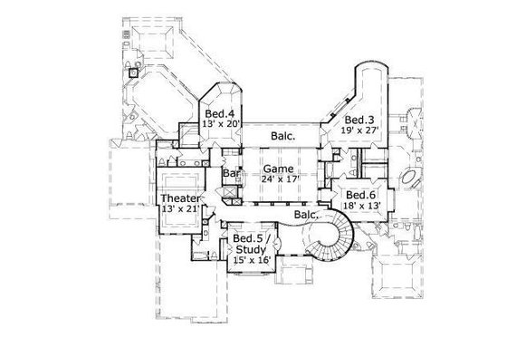 Floor Plan - Upper Floor for European House Plan #411-480 - 6 bed, 5.5 bath
