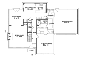 Floor Plan - Main Floor for Colonial House Plan #81-225 - 3 bed, 2.5 bath