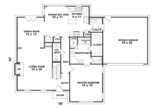 Floor Plan - Main Floor for Colonial House Plan #81-225 - 3 bed, 2.5 bath