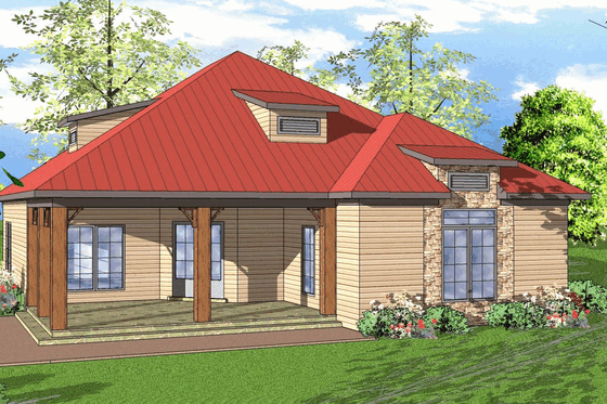 Exterior - Front Elevation for Southern House Plan #8-184 - 2 bed, 2 bath